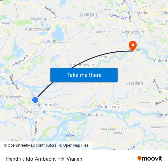 Hendrik-Ido-Ambacht to Vianen map