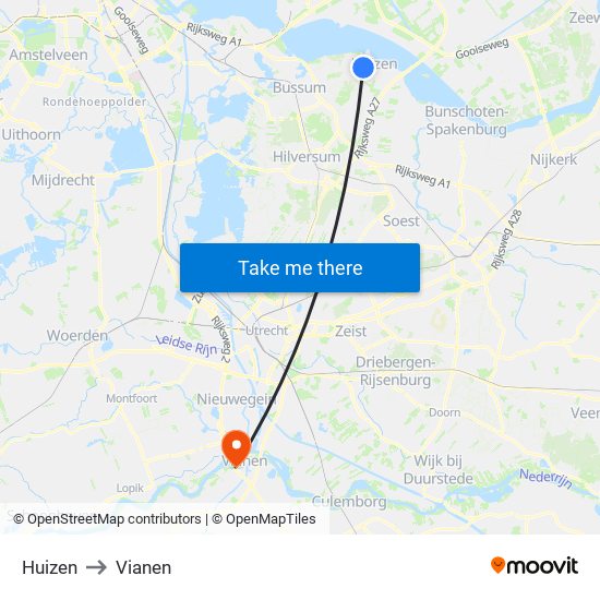 Huizen to Vianen map