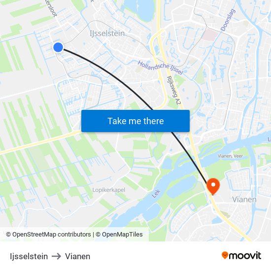 Ijsselstein to Vianen map