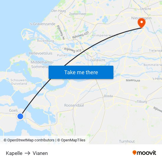 Kapelle to Vianen map