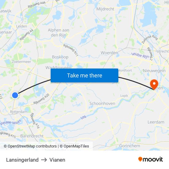 Lansingerland to Vianen map