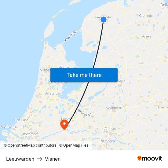 Leeuwarden to Vianen map