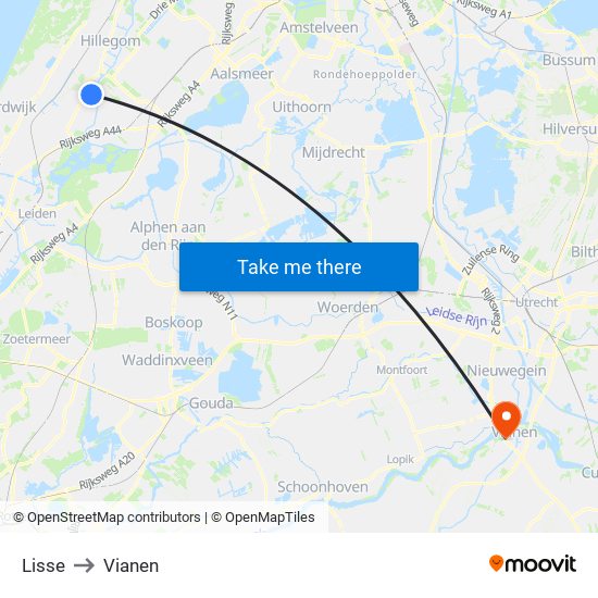 Lisse to Vianen map