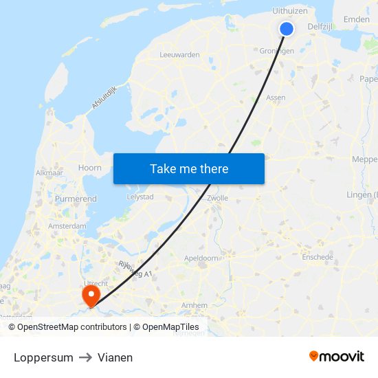 Loppersum to Vianen map