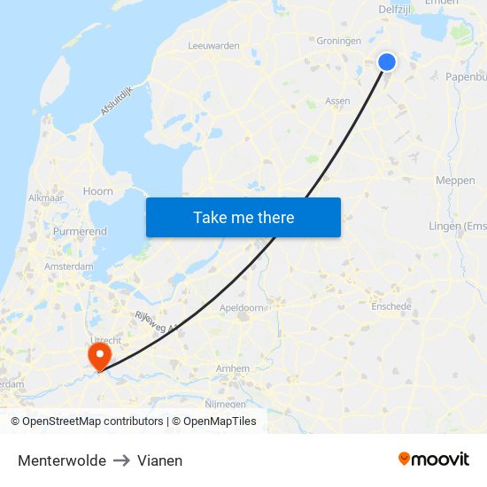 Menterwolde to Vianen map