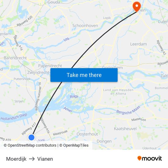 Moerdijk to Vianen map