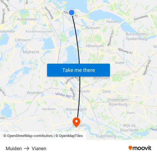 Muiden to Vianen map