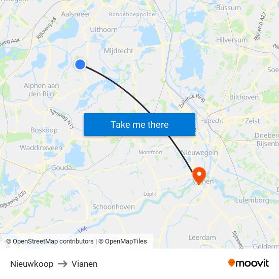 Nieuwkoop to Vianen map