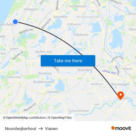 Noordwijkerhout to Vianen map