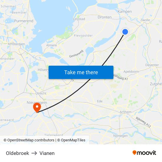 Oldebroek to Vianen map