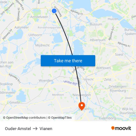 Ouder-Amstel to Vianen map