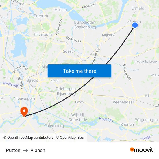 Putten to Vianen map