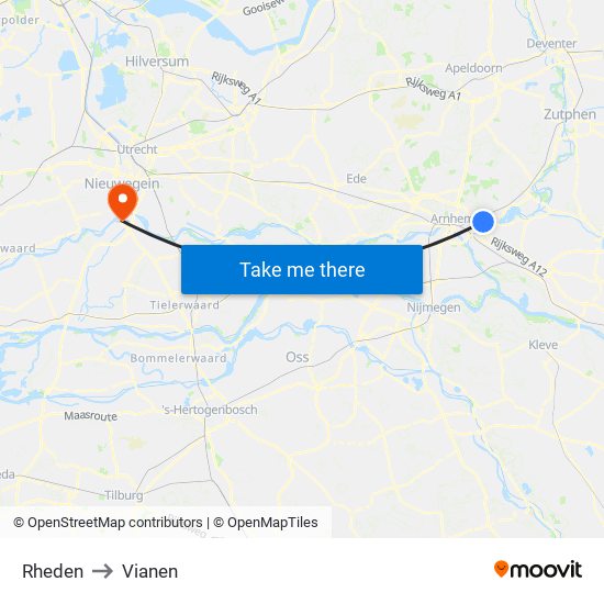 Rheden to Vianen map