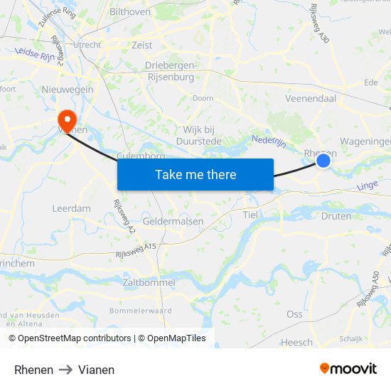 Rhenen to Vianen map