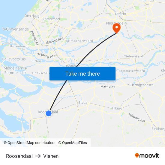 Roosendaal to Vianen map