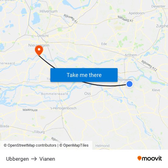 Ubbergen to Vianen map