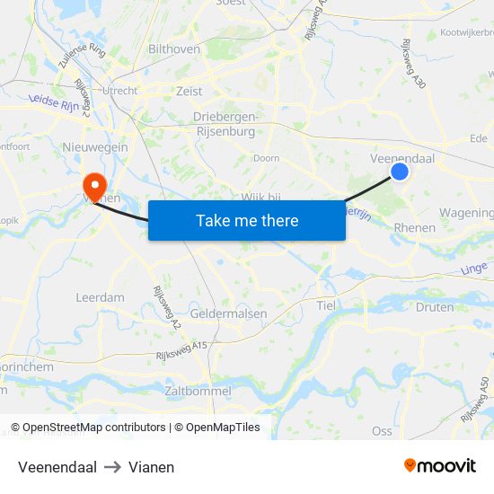 Veenendaal to Vianen map