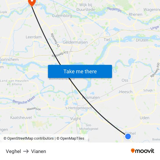 Veghel to Vianen map