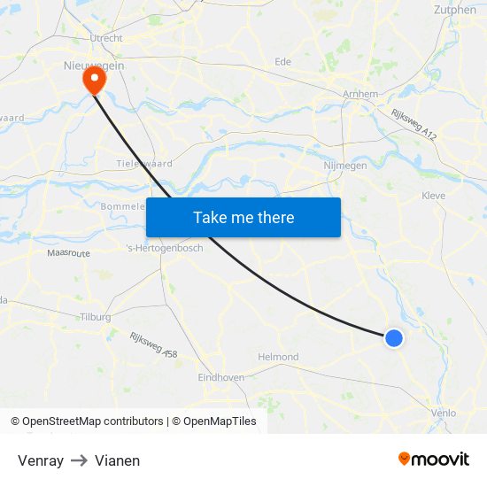 Venray to Vianen map