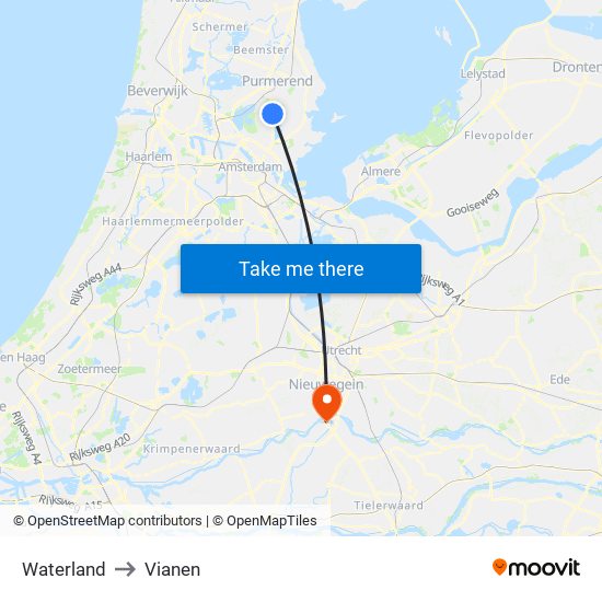 Waterland to Vianen map