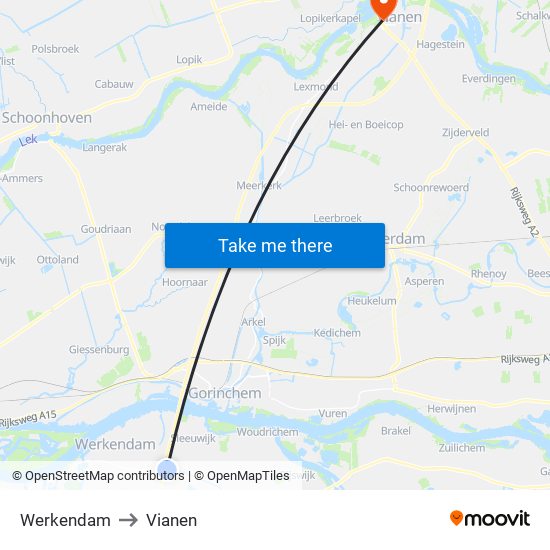 Werkendam to Vianen map