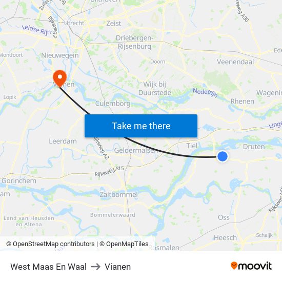 West Maas En Waal to Vianen map