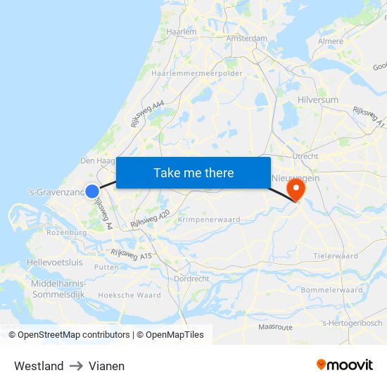 Westland to Vianen map