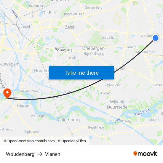 Woudenberg to Vianen map