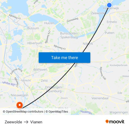 Zeewolde to Vianen map