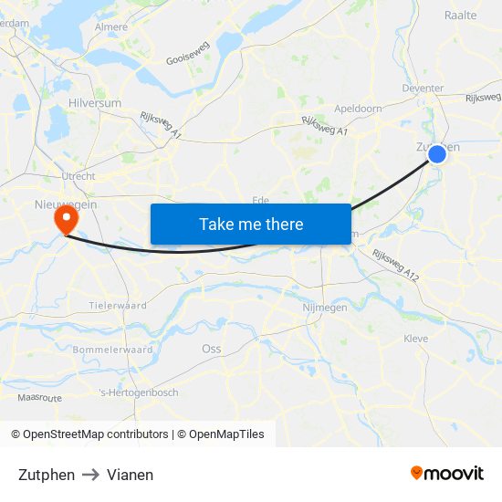 Zutphen to Vianen map