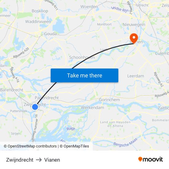 Zwijndrecht to Vianen map