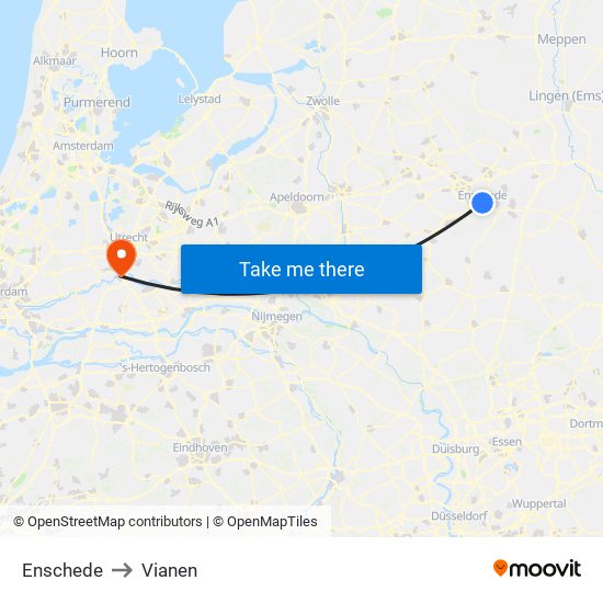 Enschede to Vianen map