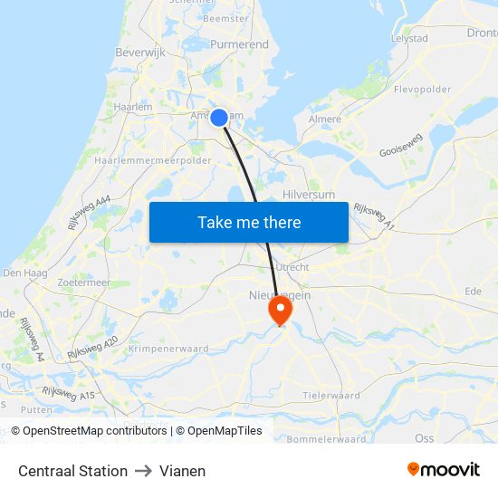 Centraal Station to Vianen map