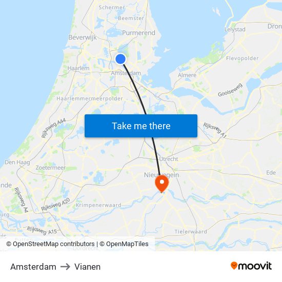 Amsterdam to Vianen map