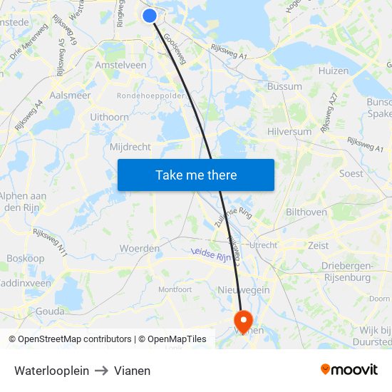 Waterlooplein to Vianen map