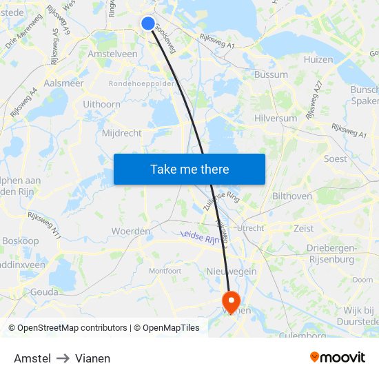 Amstel to Vianen map