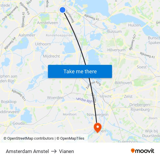 Amsterdam Amstel to Vianen map