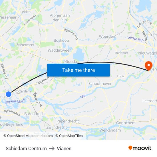 Schiedam Centrum to Vianen map