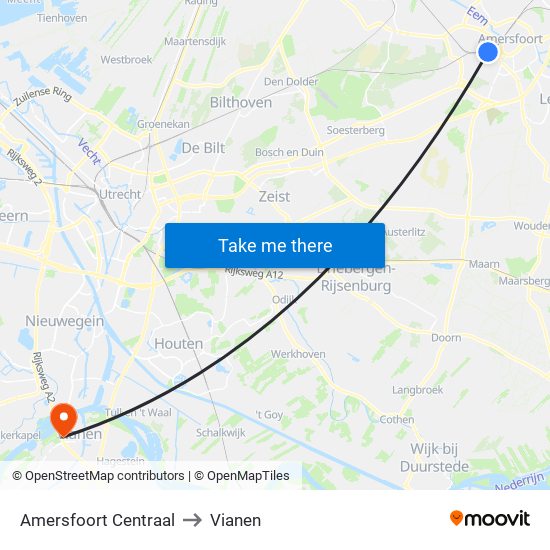 Amersfoort Centraal to Vianen map