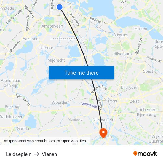 Leidseplein to Vianen map