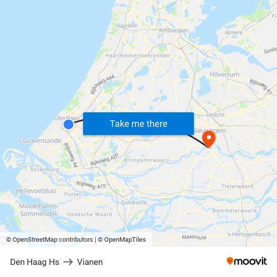 Den Haag Hs to Vianen map