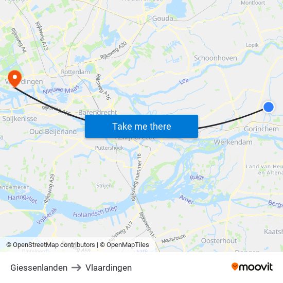 Giessenlanden to Vlaardingen map