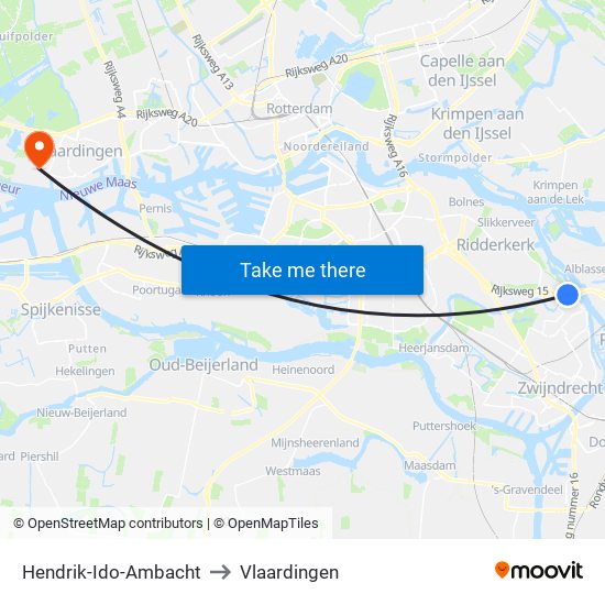 Hendrik-Ido-Ambacht to Vlaardingen map