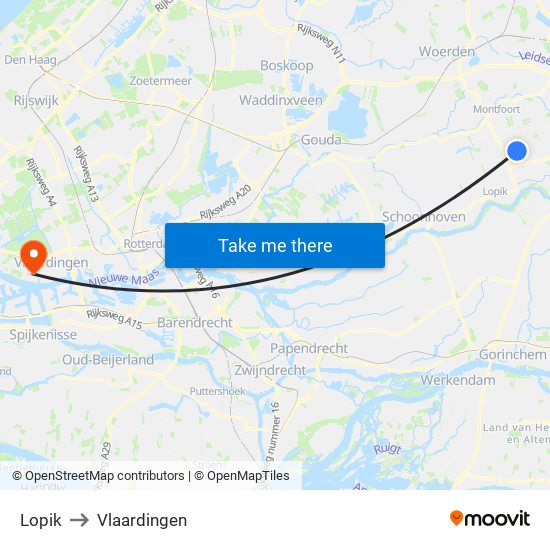 Lopik to Vlaardingen map