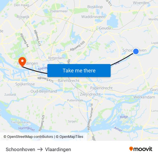 Schoonhoven to Vlaardingen map