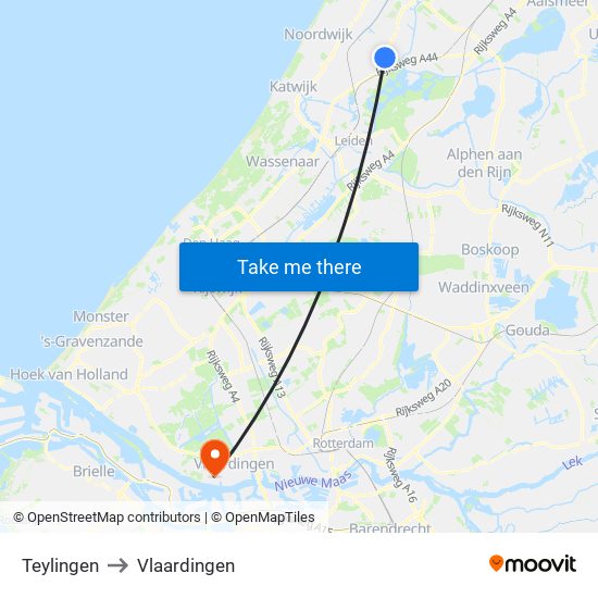 Teylingen to Vlaardingen map