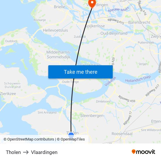 Tholen to Vlaardingen map