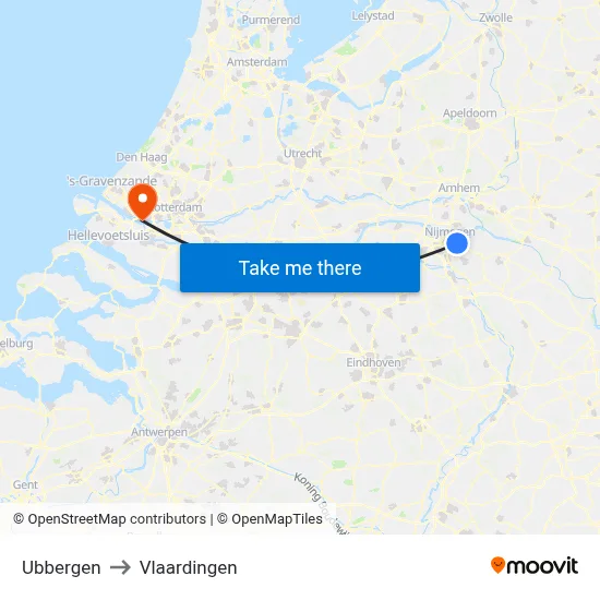 Ubbergen to Vlaardingen map