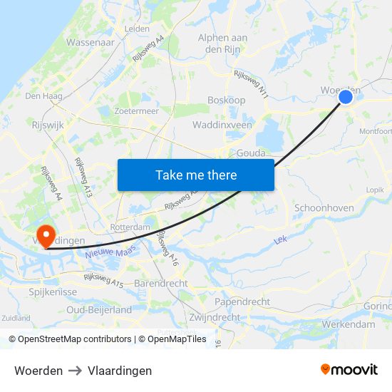 Woerden to Vlaardingen map