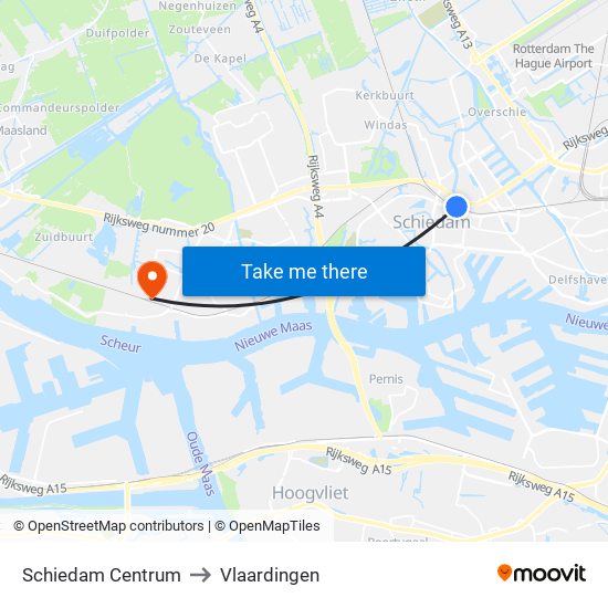 Schiedam Centrum to Vlaardingen map